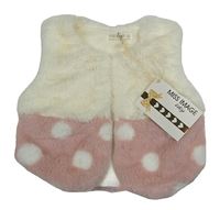 Nové - Krémovo-ružová kožušinová zateplená vesta s bodkami