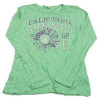 Zelené triko s květinou a nápisem Esprit