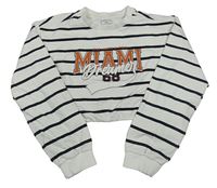 Bielo-čierna pruhovaná crop mikina s nápisom