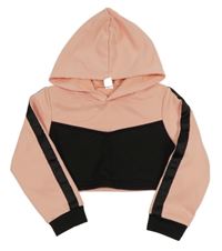 Ružovo-čierna crop mikina s kapucňou Shein