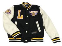Černo-krémová flaušovo/koženková zateplená basketbalová bunda - LA Lakers Primark