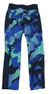 Tmavomodro-modro-zelené vzorované sportovní legíny