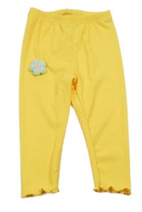 Horčicové rebrované legíny s kvetinou