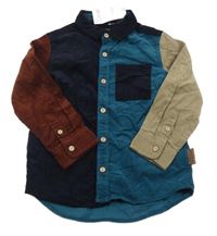 Nové - Petrolejovo-tmavomodro-hnědá manšestrová košile Next