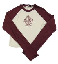 Béžovo-vínové rebrované crop tričko s potiskem - Harry Potter H&M