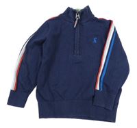 Tmavomodrý sveter s výšivkou a pruhy na rukávech Joules