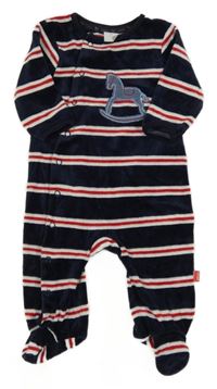 Tmavomodro-bielo-červený pruhovaný zamatový overal s houpacím koněm Jasper Conran