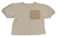 Béžové melírované crop tričko s čipkou