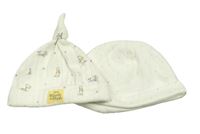 2x smetanová bavlněná čepice - s hvězdami + žebrovaná s Púem a přáteli