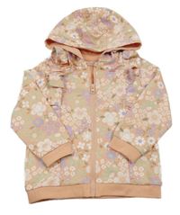 Starorůžová květovaná propínací mikina s volánky a kapucí So Cute