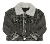 Černá riflová bunda s huňatý límcem