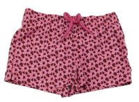 Ružovo-červeno-čierne kvetované plážové kraťasy s korytnačkami