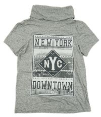 Šedé melírované tričko s potiskem a rolákem Rebel