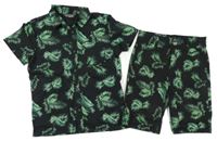 2set - Černá košile s listy + plátěné chino kraťasy Primark