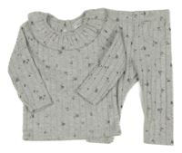 2set - Šedé žebrované květované úpletové triko s límečkem + legíny Primark