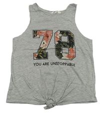 Šedý melírovaný top s číslem a uzlem H&M