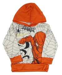 Bílo-oranžová vzorovaná mikina se Spidermanem a kapucí 
