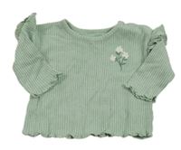 Zelené rebrované úpletové tričko s kvetinou zn. George