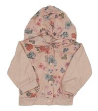 Svetloružová prepínaci kvetovaná mikina s kapucňou