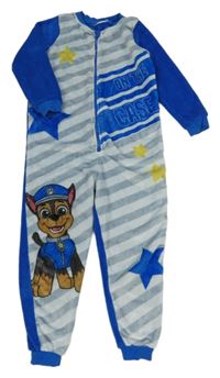 Šedo-modrý pruhovaný plyšový overal s Tlapkovou patrolou 