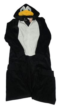 Čierno-biela plyšová bodkovaná á kombinéza s kapucí - tučňák H&M