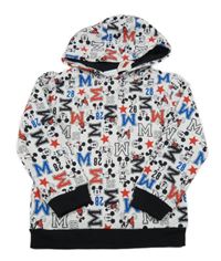 Nové - Bílá vzorovaná mikina s Mickeym a kapucí Disney