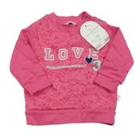 Nové - růžová krajková mikina s nápisem