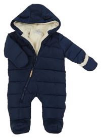 Tmavomodrá šusťáková zimní kombinéza s kapucí F&F