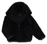 Černá kožešinová podšitá bunda s kapucí kiabi