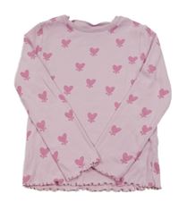 Růžové žebrované triko se srdíčky M&S