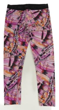 Růžovo-černé vzorované legíny s motýlky Desigual