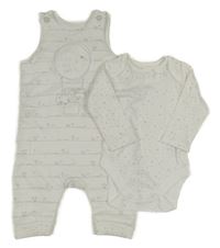 Nové - 2 set - bílé vzorované body + bílé laclové vzorované zateplené tepláky Matalan