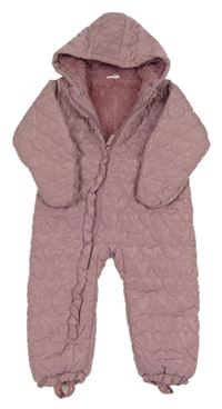 Starorůžová prošívaná zateplená kombinéza s kapucí Pep&Co