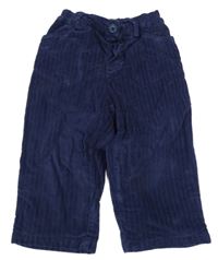 Tmavomodré zamatové rebrované podšité nohavice