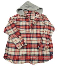 Červeno-béžová kostkovaná košile s teplákovou kapucí Zara