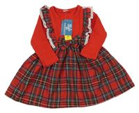 Nové - červené šaty s kostkovanou sukní a mašlou shein