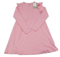Nové - růžové žebrované šaty s volánky H&M