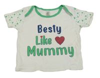 Bílo-zelené tričko s nápisem 