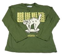 Khaki tričko s nápismi a mačkou Zara