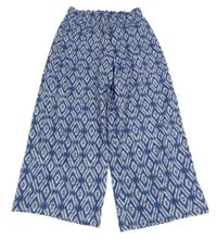 Tmavomodro-biele vzorované široké nohavice we