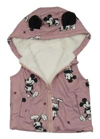 Starorůžová zateplená vesta s Mickeym a kapucí 
