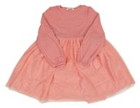 Růžové žebrované šaty s tylovou sukní M&S