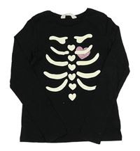 Čierne tričko s kostrou a srdcem H&M