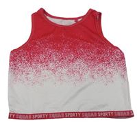 Ružovo-biely športový crop top s nápismi Ergeenomixx