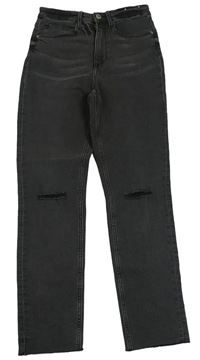 Šedé skinny high waist rifle s dírami na kolenou H&M