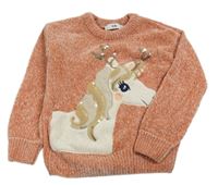 Broskvový žinylkový sveter s jednorožcom C&A