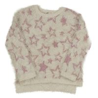 Bielo-ružový chlpatý sveter s hviezdami H&M