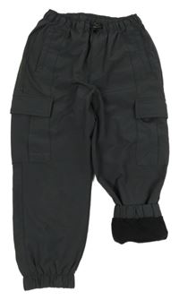 Antracitové šusťákové cargo podšité cuff kalhoty Zara