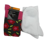 2set - 2x ponožky - bílé + šedo-růžové květované vel. 23 - 26