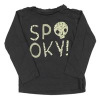 Antracitové triko s nápisem a lebkou Mothercare